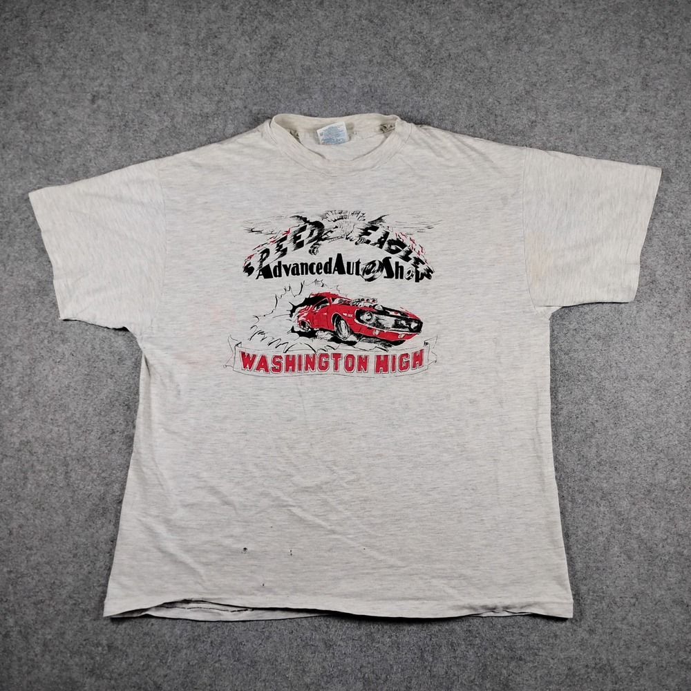 Vintage 90s Hanes Beefy-T Speed Eagle Auto Shop Washington High T-Shirt Gray L